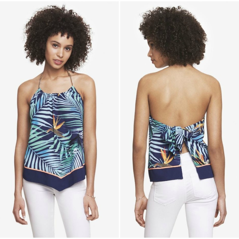 Express Chain Halter Neck Tropical Print Top